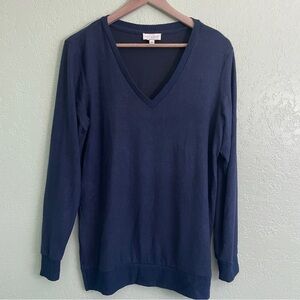 Lucky Brand V-neck Sweater Women’s Size Small Navy Blue Soft Loose Fit Pullover